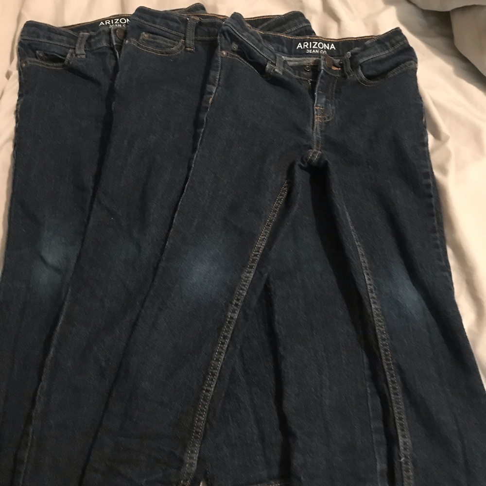 3 pairs of boys Arizona brand denim jeans.
